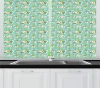 Vorhang Seafoam Floral Küchenvorhänge Natürliches Thema Botanisches Muster mit weißen Kamillen und gelben Löwenzahn Fenstervorhänge8934955
