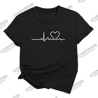 Women' s T- Shirt Women Funny Heartbeat Heart Print T- shi...