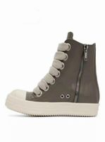 2022ss Hightop Quality Grey Cowhide Leather Sneakers Boots Tpu Fragrant Sole Rock Street Flat Lace Up Trainer lujo hecho a mano Pun5352698