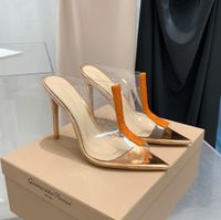 Gianvito Rossi stiletto Slip-On Slippers PVC Muilezels Pointed toe women's heel Luxurys105mm women Luxurys Designers summer super high Fac tory Footwear