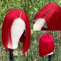 Parrucca anteriore in pizzo dritto rosso con parte a T Bob Glueless colorato Remy Pre pizzicato attaccatura dei capelli 13x1 capelli umani corti densità 180%