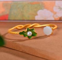 Hetian-Jade, weißes Jade-Armband, grüner Lotus, Phoenix, Multi-Schatz, halbe Schnalle, antike Versilberung1697537