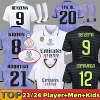 22 23 24 Бензема футбольные майки футбольная рубашка дома в гостях 3 -й 4 -й Camavinga Alaba Hazard Asensio Modric Real Madrids Marcelo Camiseta Men Kids Kit 2023