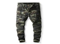 Mens Camouflage Fold Skinny Jeans Fashion Designer Pocket Pa...