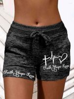 Pantalones cortos de mujer de moda para mujer Casual Lounge Faith Hope Love estampado de latido del corazón con bolsillos con cordón pantalones deportivos de entrenamiento de verano