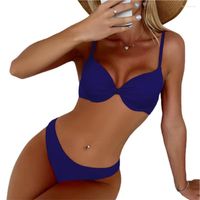 Damen-Bademode, Push-Up-Bikini-Set, gerippter Damen-Badeanzug, 2 Teile/satz, geteilter Bikini, einfarbig, verstellbarer Bügel, gepolsterter Badeanzug