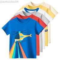 T-Shirts 2023 Yaz Karikatür Uçak Tees Gömlek Excavator Tops Çocuk Giyim Çocuk Kısa Kollu Pamuk T-Shirt Dropshipping AA230518