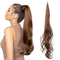 colas Extensiones de cabello de cola de envoltura flexible de onda larga 32 "Peluquines de cola sintética Mezcla de color marrón Envoltura de cabello de cola 230518
