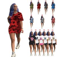 Womens Designer Trailsuit Sports Tavsiye İki Parçalı Set 2023 Yaz Moda Gündelik Camo Desen Baskılı Kısa Kollu Şort Takım