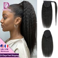 colas Racily Hair tail Cabello humano Drawsting Afro Kinky Curly Tail Extensiones de cabello Wrap Around tail Kinky Straight Clip 230518