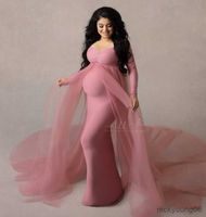 Vestidos de maternidade rosa Adeços de fotografia de gravidez sem ombros para mulheres grávidas Vestido Baby Shotos Photo R230519