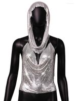 Camisetas femininas Sexy Backless Metal Metal Croptado Top Women 2023 Designer de moda Clube Party Halter Tees feminino com cachecol y2k prata
