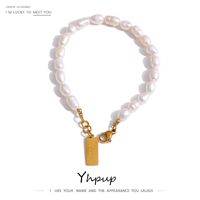 سلسلة yhpup الفولاذ المقاوم للصدأ سوار لؤلؤة طبيعية الحب أنيقة النساء مجوهرات عالية الجودة 230518