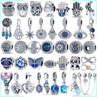 925 STERLING Gümüş Pandora Sehşete Cazibe Sıcak Hava Topu Mavi Takım Orijinal Bilezik için Uygun Diy Takı Üretim Moda Aksesuarları Ücretsiz Teslimat
