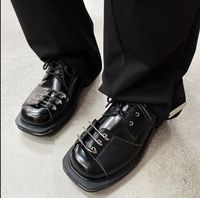 أزياء الكعب السميك ديربي أحذية السادة مربع إصبع القدم كوريا على الطراز
