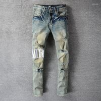 Retro Old Street Fashion Men' s Ripped Letter Jeans Men ...