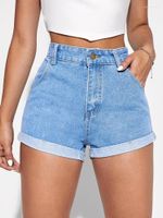 Shorts femininos Summer Alta cintura jeans feminina botão de moda larga Jean Lady Casual Vintage