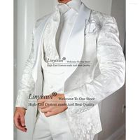 Abiti da uomo Bianco Jacquard Uomo Slim Fit 3 pezzi Giacca Gilet Pantaloni Set Smoking dello sposo da sposa Formal Business Blazer maschile Costume Homme