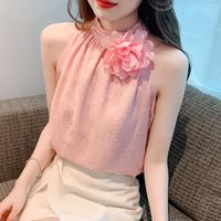 Kadın bluzları Korejepo Peri Şifon Top asılı boyun kolsuz gömlek Kadın Yaz 2023 Süper High Street nazik bluz