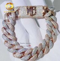 Rapper Jewelry Hip Hop Sterling Silber 15 mm Iced Out Vvs Moissanit Diamant kubanisches Armband mit Namensverschluss