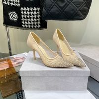 Diseñador de lujo Mujeres Paty Zapatos de vestir Moda Malla Aire Bombas de cuero genuino Crystal Super High Heels Zapatos de diseño de boda Punta estrecha Calzado femenino Zapato Mujer