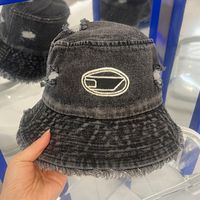 Denim Bucket Hat Women Designer Caps Washed Hole Design Wide...