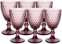 10oz Vintage Glass Goblets Embossed Stemmed Wine Glasses Col...