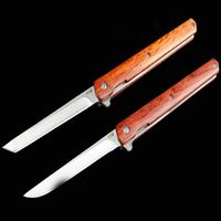 На флиппер -складном ноже 440c Tanto Drop Point Satin Blade Ride Wood Wood Harding Ball With Sheath Sweath245d
