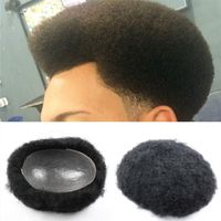 Афро человеческие волосы Toupee для черных мужчин Curly Toupee Toupee Transparent Skin Man Sweave лысеющие мужские замена волос 8x10inch284o