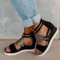 Sagace Sandals Womens Wedge Heel Open Toe Fish Mouth Trade Trade Trade Roman Sandals Shoes Flock Stipper بالإضافة