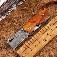 Mini Damascus Стальной складной нож с деревянной ручкой на открытом воздухе многофункциональная охота на охоту