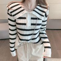 Women' s Sweaters Rimocy Korean Sailor Collar Striped Sw...