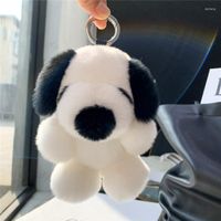 Keychains 15 cm Costrista de piel real Soft Rex White Dog Women Mujeres Adornos Keychain Toy Fluffy Lindo Cachor