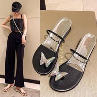 Slippers Butterfly Clip Toe Toe Sandals للنساء Outwear 2023 Summer Fairy Style Simple Low Heel Fashion Corean