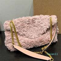 Women Handbag Chain Plaid Flap Designer Fur Shoulder Bag Gol...