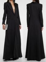 여자 정장 X-LONG DRESS Women 's Black Suit One Button Satin Collar는 작업 착용 패션 발목 블레이저를 연장합니다.