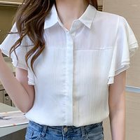 Blouses femininas de verão Mulheres blusas brancas de manga curta camisa de chiffon tops blusas mujer de moda 2023 camisas femme f62