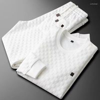 Casual Waffle Knitted Hoodie Men' s Slim Crew Neck Trend...