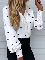Women' s Blouses Spring Summer Casual White Lace Heart P...
