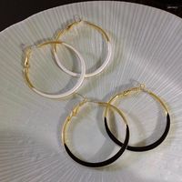 Brincos de argolas simples moda preta círculo de esmalte branco grande para mulheres jóias de jóias
