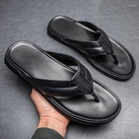 Slippers 2023 Summer Fashion Men Sandals Genuine Leather Sli...