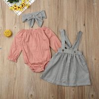 مجموعات الملابس الصغيرة المولودة طفل فتيات الأطفال رومبير ستريب مريلة التنورة ملابس رئيس ملابس الخريف