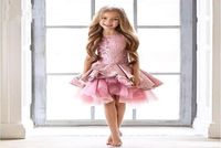 Prinzessin Mädchen Festzug Kleider knielangen rosa Kind formelle Kleidung ärmellose Perlen Geburtstag Kleid Abendkleid3268105