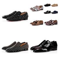 Luxury Designer Black Crystal Leather Red Bottoms High Tops Rivets Shoes  For Men's Casual Flats Loafers