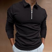 Herren Polos Frühling und Herbst Die männliche Mode von Herren Hemd Reißverschluss Streifen Langarm Pullover Warme Pullover