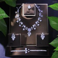 Серьги ожерелья устанавливают роскошные ветви листья полного кубического циркония браслет кольцо свадьба для невесты