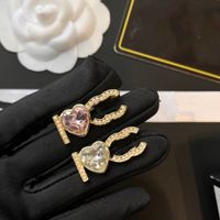 2color Women Heart Diamond Brooches 18K Gold Plated Stainles...