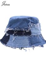 Hüte mit breiter Krempe Joskaa Unique Beggar Y2K Denim Patchwork Fisherman Hat 2023 Fashion Holiday Casual Contrast Color Street Bucket Hats Summer Z0408