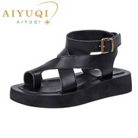 Sandalet Aiyuqi Kadınlar Orijinal Deri 2023 Yaz Klip Ayak Toe Ladies Roman Ayakkabı Muffin WHS MTO 230411