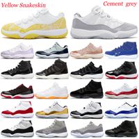 Jumpman 11 zapatos de baloncesto bajo criado blanco amarillo piel gris gris medianoche hombres naves zapatillas